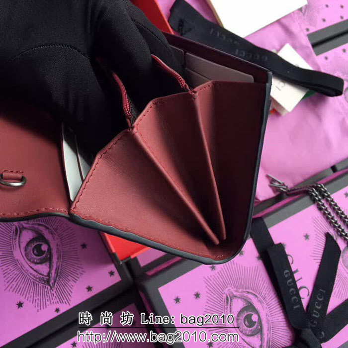 GUCCI古馳 歐洲正品原單 padlock系列 最新二折款 爆款鏈條皮夾 453506 紅花深粉皮 WTG1189